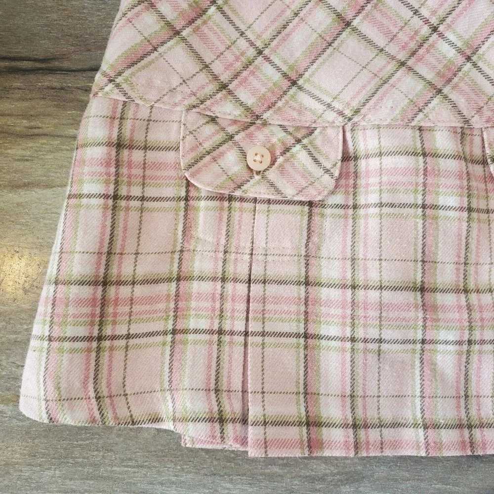 Janie And Jack Baby Girl Light Pink Plaid Flannel Dress Green Sz 12 To 18 Months